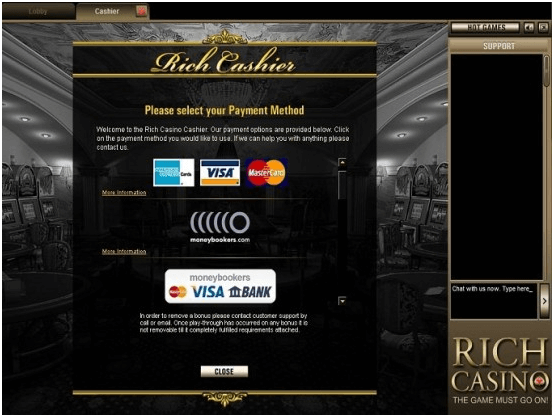 Rich Casino samsung app- Banking options