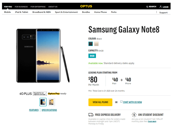 Samsung Galaxy Note 8- Optus Mobile
