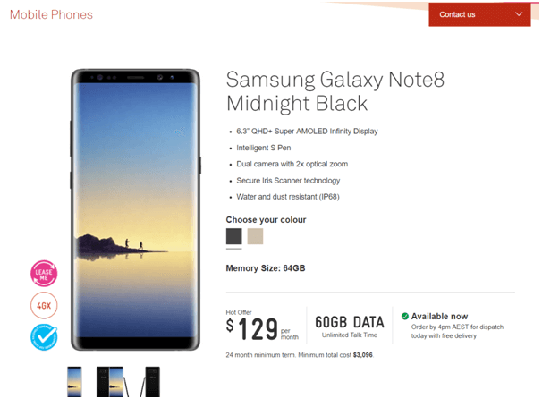 Samsung Galaxy Note 8 Telstra plans