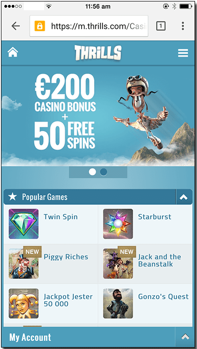 Thrills Casino Samsung Android